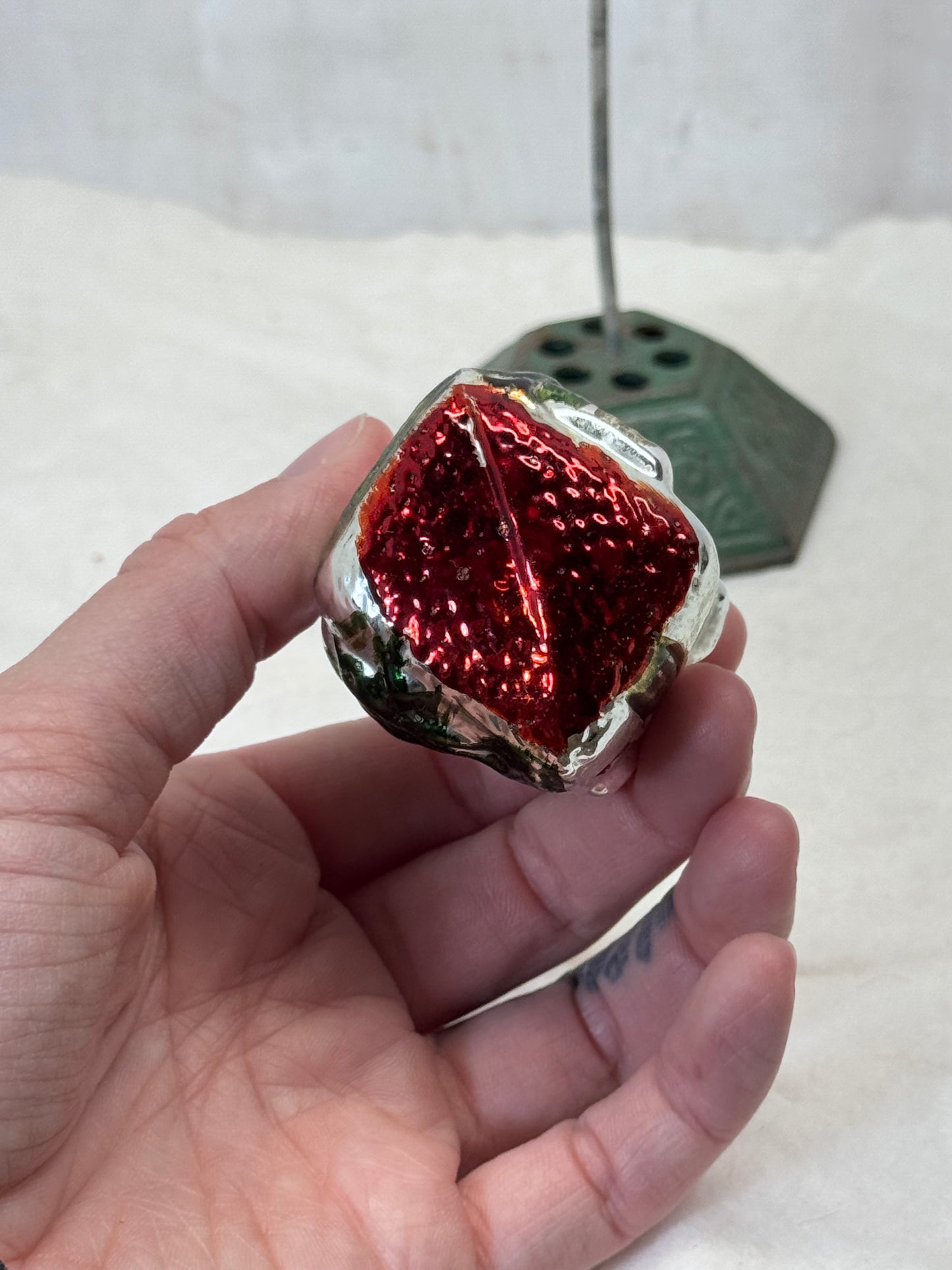 Vintage Christmas Painted House Glass Ornament #1793