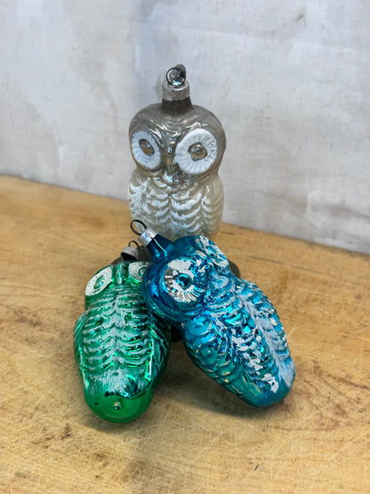 Vintage Christmas Owl Ornaments set of 3 #1623