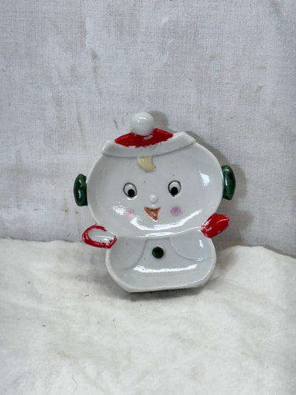 Vintage Japan Christmas Snowman Tea Bag Plate #1784