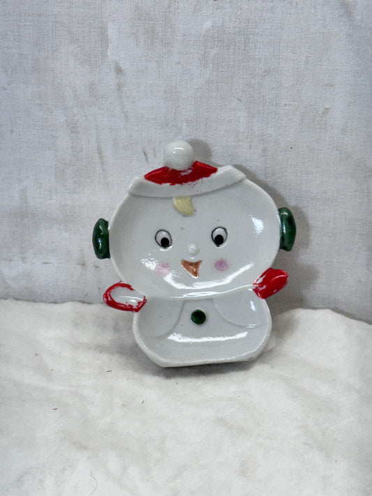 Vintage Japan Christmas Snowman Tea Bag Plate #1784
