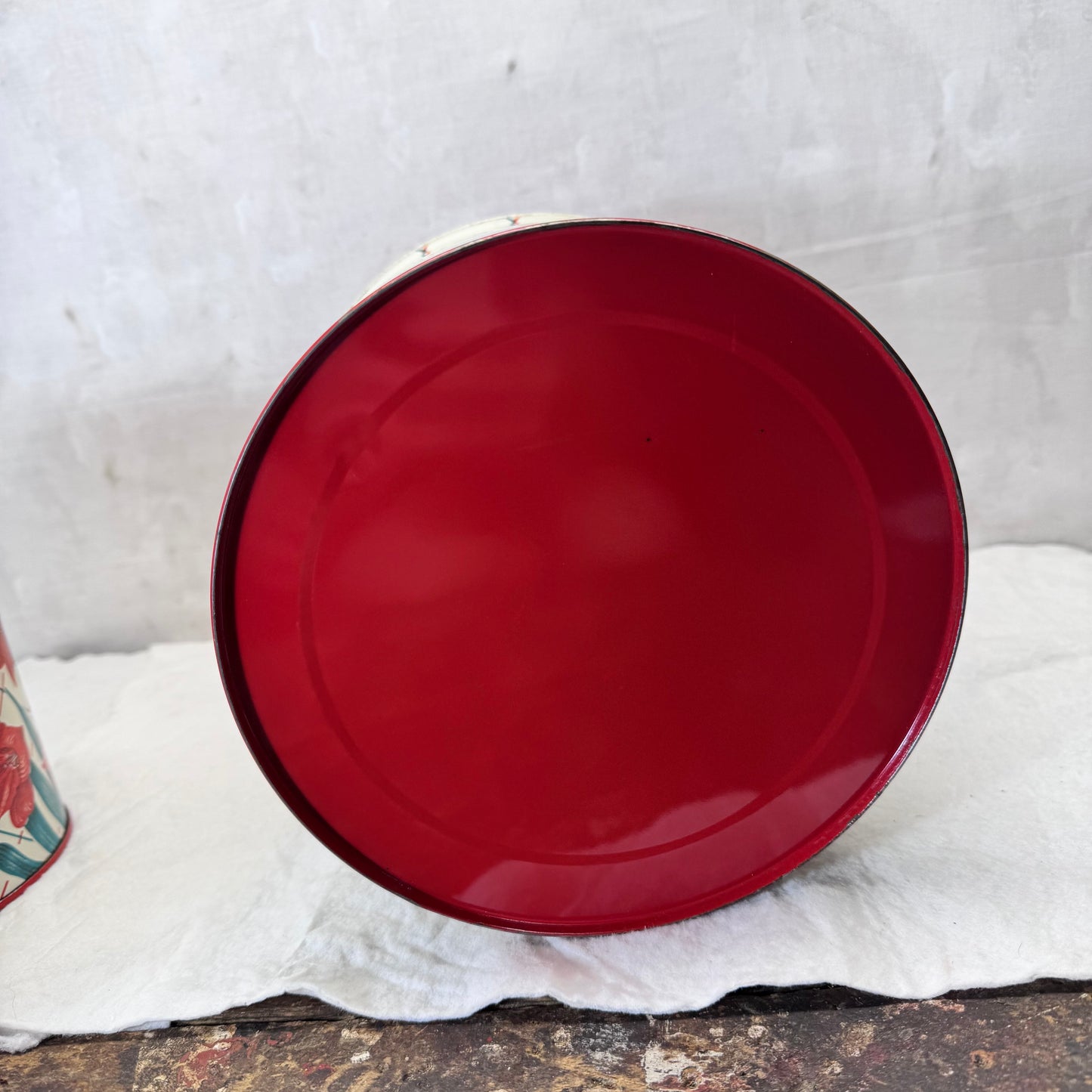 Red Green Floral Kitchen Canister Christmas Tin Set Vintage #2195