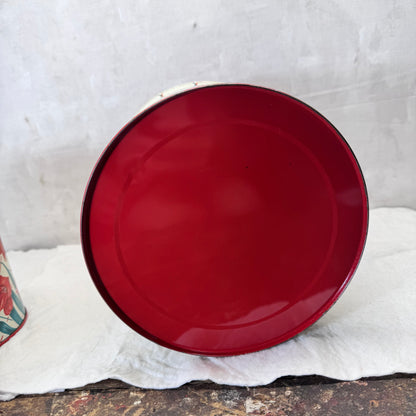 Red Green Floral Kitchen Canister Christmas Tin Set Vintage #2195