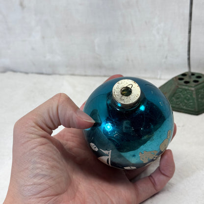Blue Stenciled Glass Ornament Shiny Brite Vintage #2065