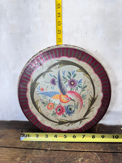 Hummingbird Christmas Tin Round Empty Vintage #1888