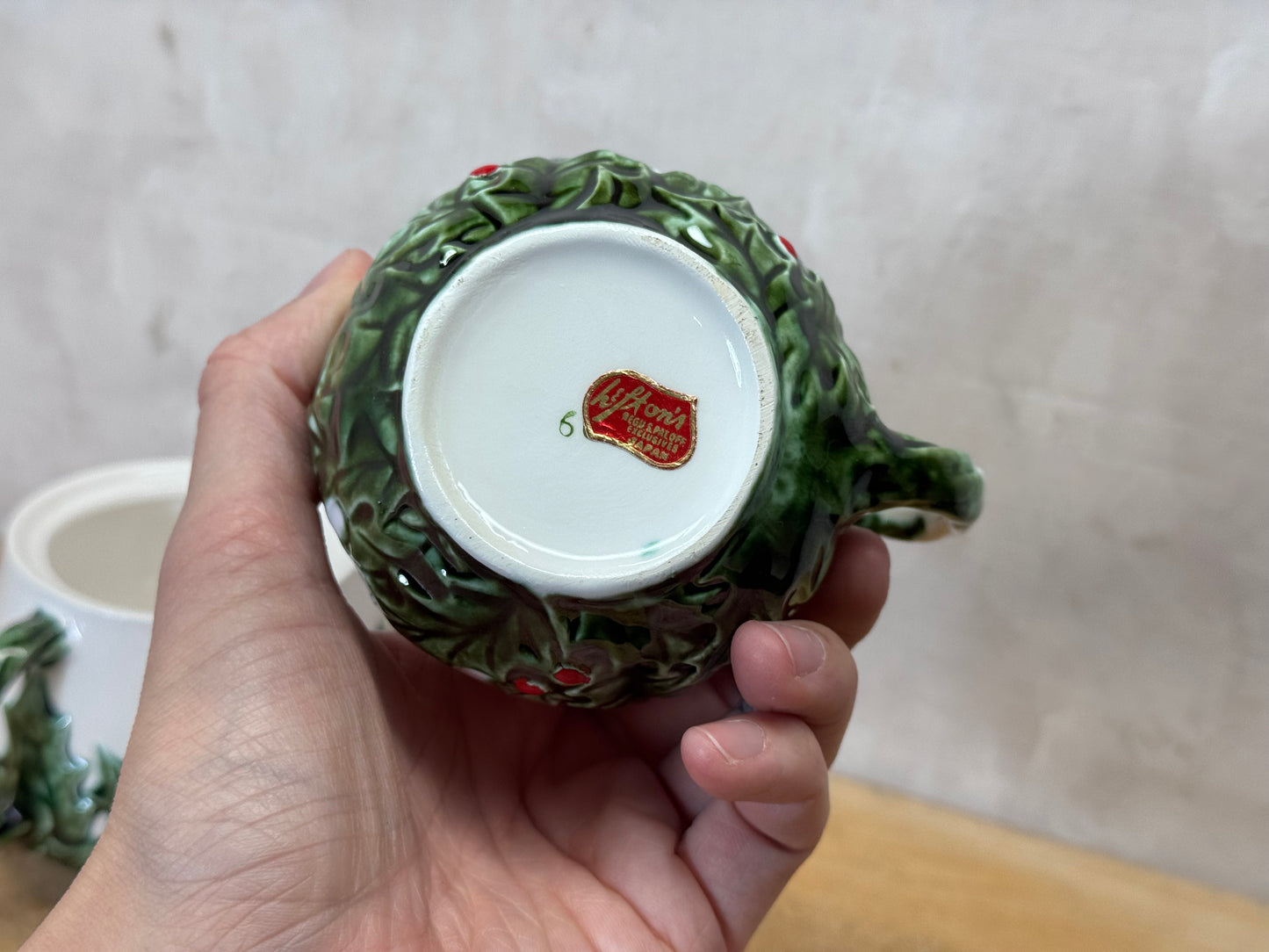 Lefton Japan Mistletoe Sugar & Creamer Set #1731