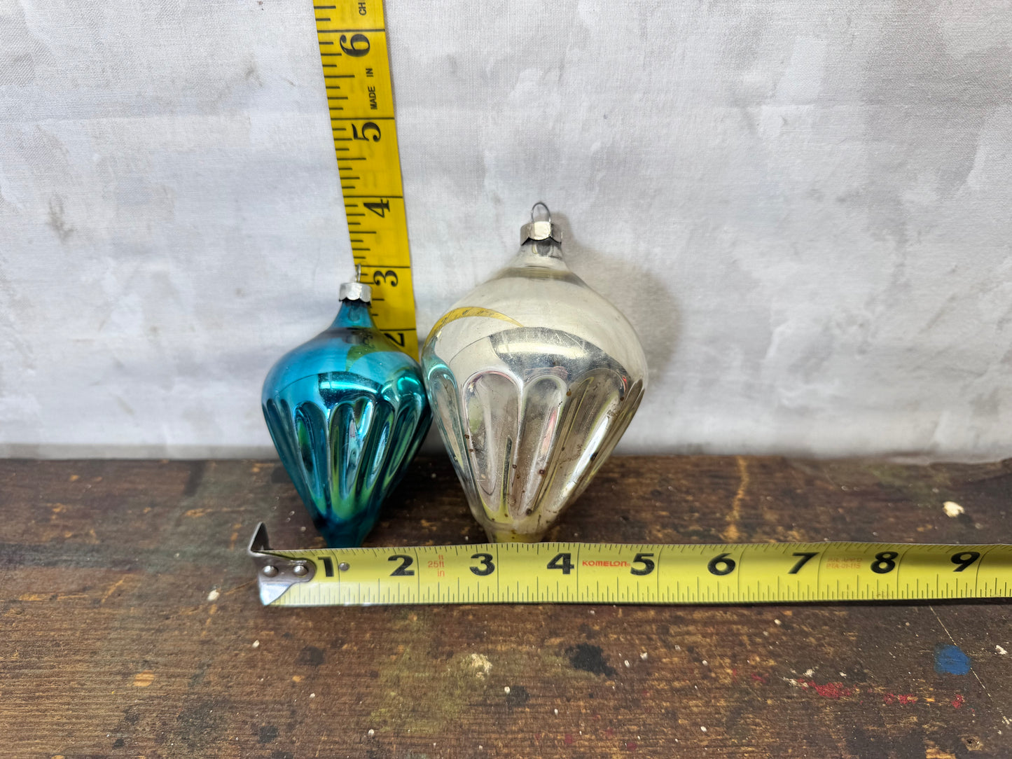 Vintage Glass Tapered Ball Fluted Christmas Ornaments Teardrop #2159