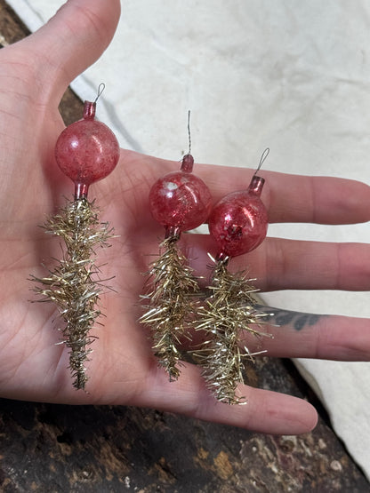 Victorian Christmas Mercury Glass Ornaments set of 3 #1794