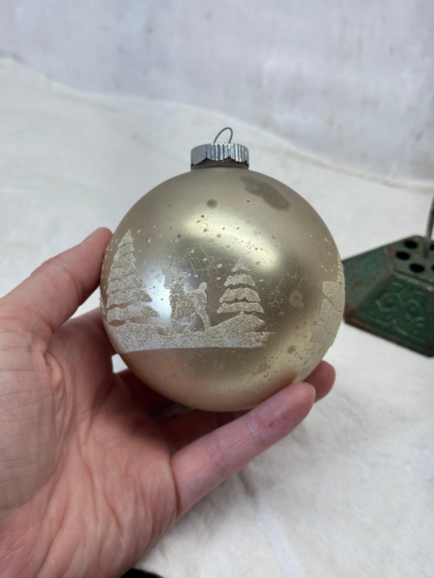 Shiny Brite Glass Deer Trees Stenciled Glass Ornament #2154