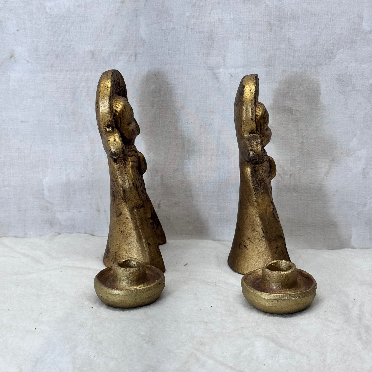 Vintage Ceramic Angel Christmas Candle Holder Gold Italy #2196