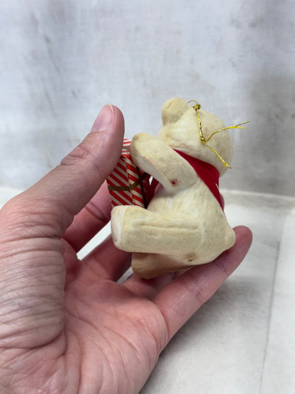 Teddy Bear Present Felted Christmas Ornament Vintage #2005