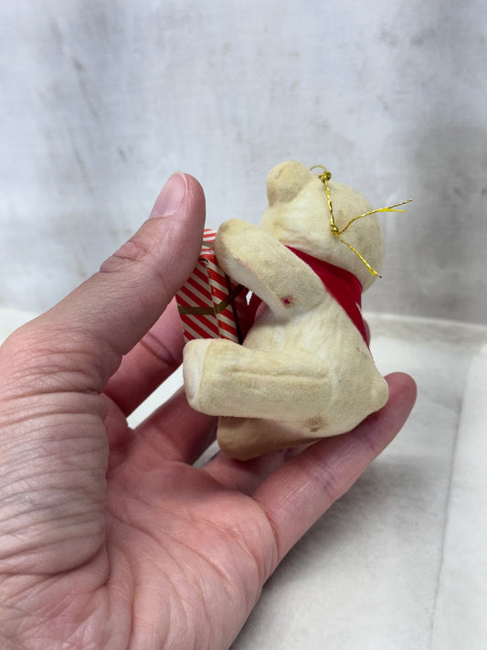 Teddy Bear Present Felted Christmas Ornament Vintage #2005