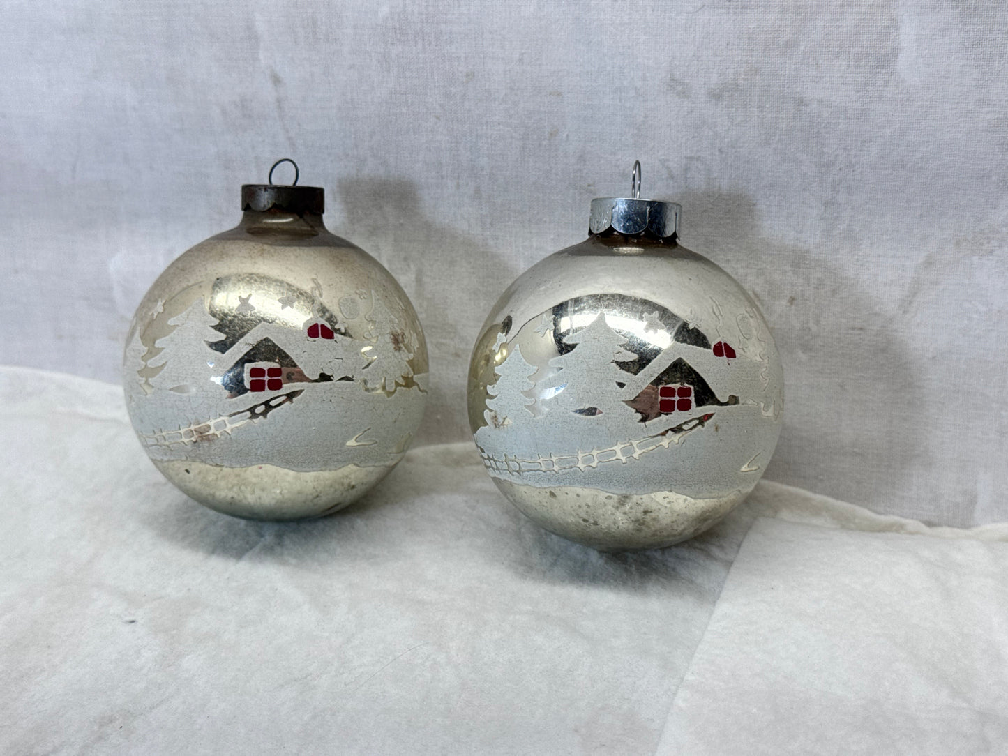 Vintage Shiny Brite Stencil House Glass Ornaments #2158
