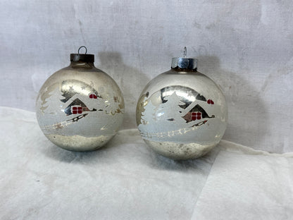 Vintage Shiny Brite Stencil House Glass Ornaments #2158