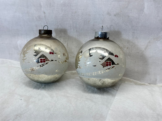 Vintage Shiny Brite Stencil House Glass Ornaments #2158
