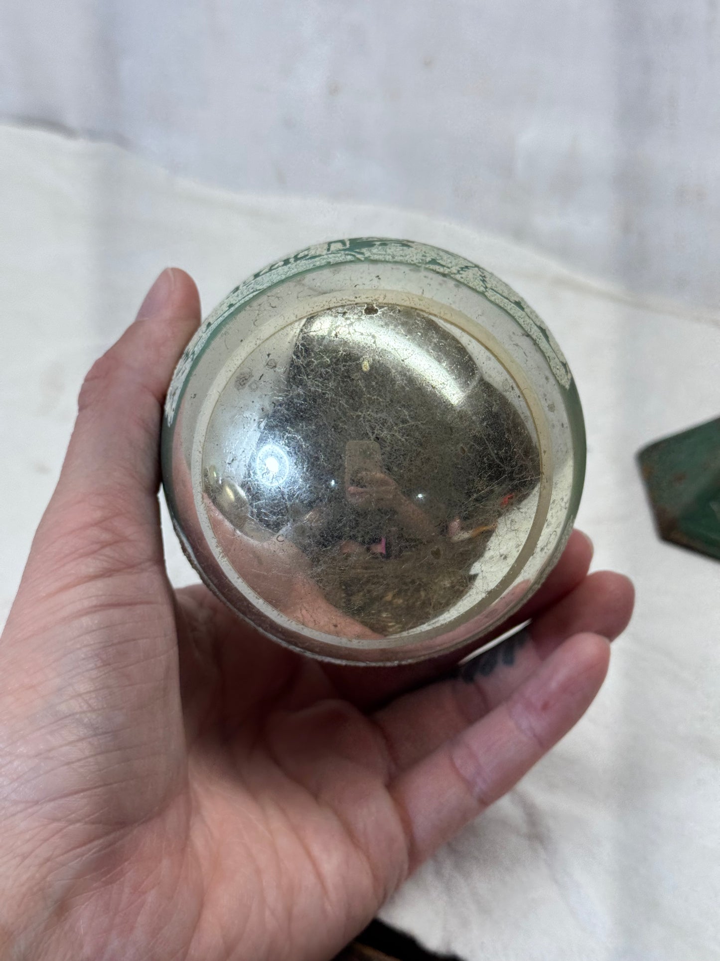 Vintage Glass Stenciled Scenic Ornament #2155