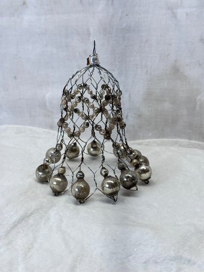 Vintage Handmade Wire Bell Shape Mini Glass Ornament #1981