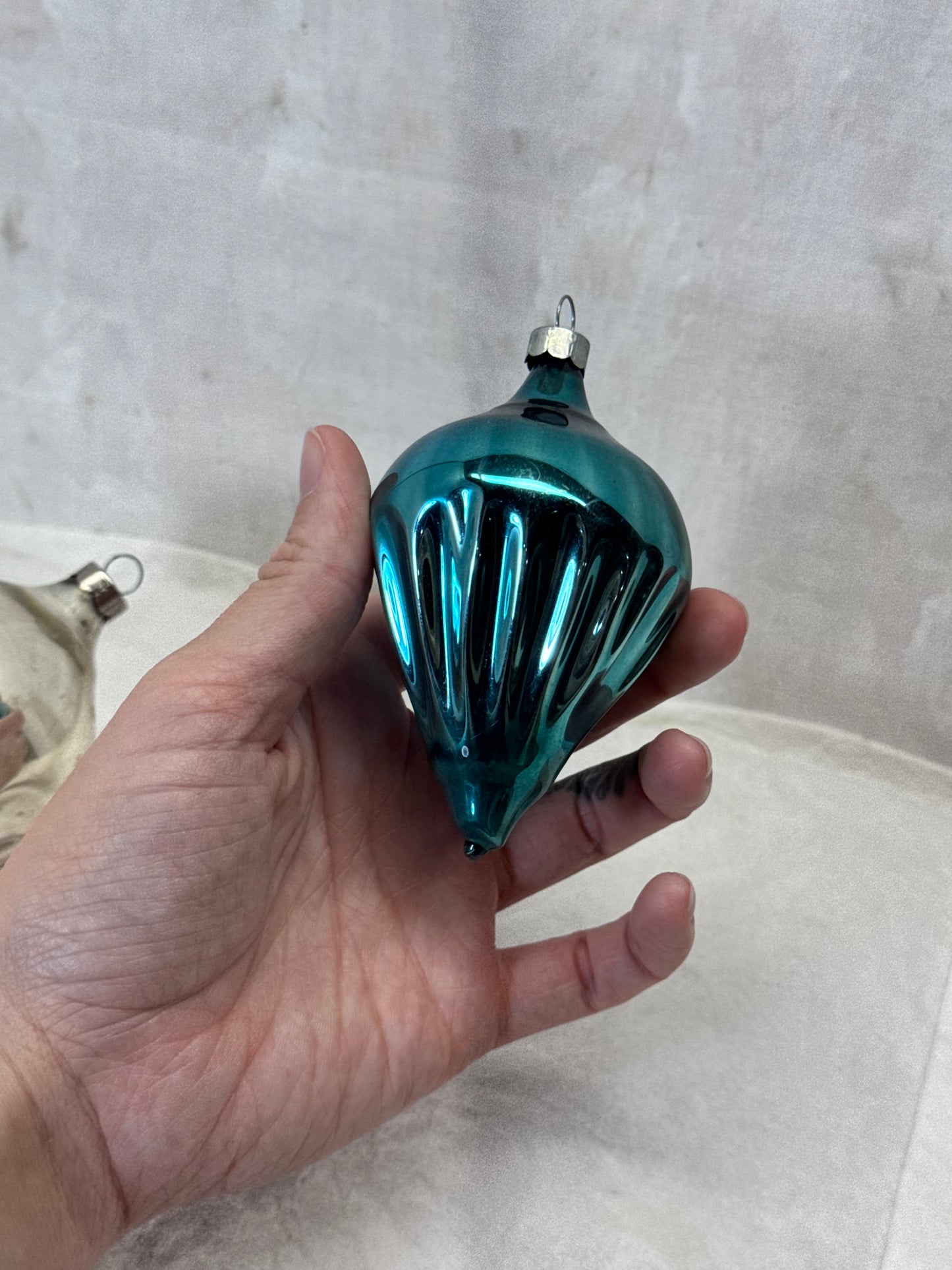 Vintage Glass Tapered Ball Fluted Christmas Ornaments Teardrop #2159