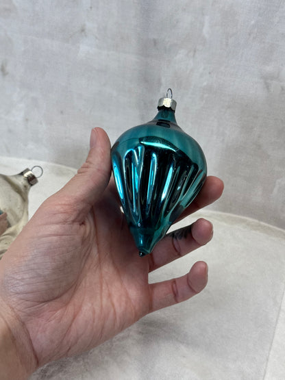 Vintage Glass Tapered Ball Fluted Christmas Ornaments Teardrop #2159