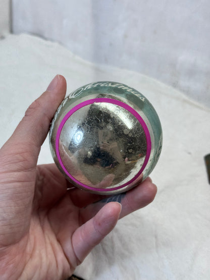 Shiny Brite Merry Christmas Stencil Stripe Glass Ornament Vintage #2153