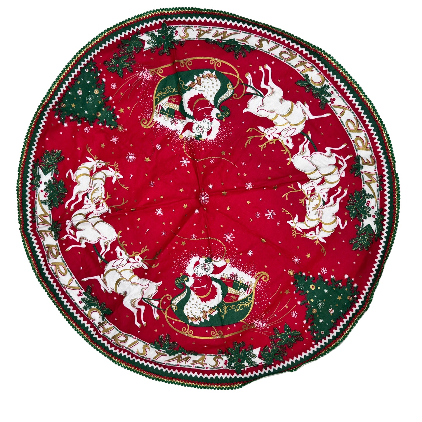Christmas Round Tablecloth Santa Sleigh Vintage #2193