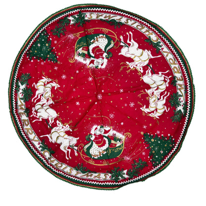 Christmas Round Tablecloth Santa Sleigh Vintage #2193