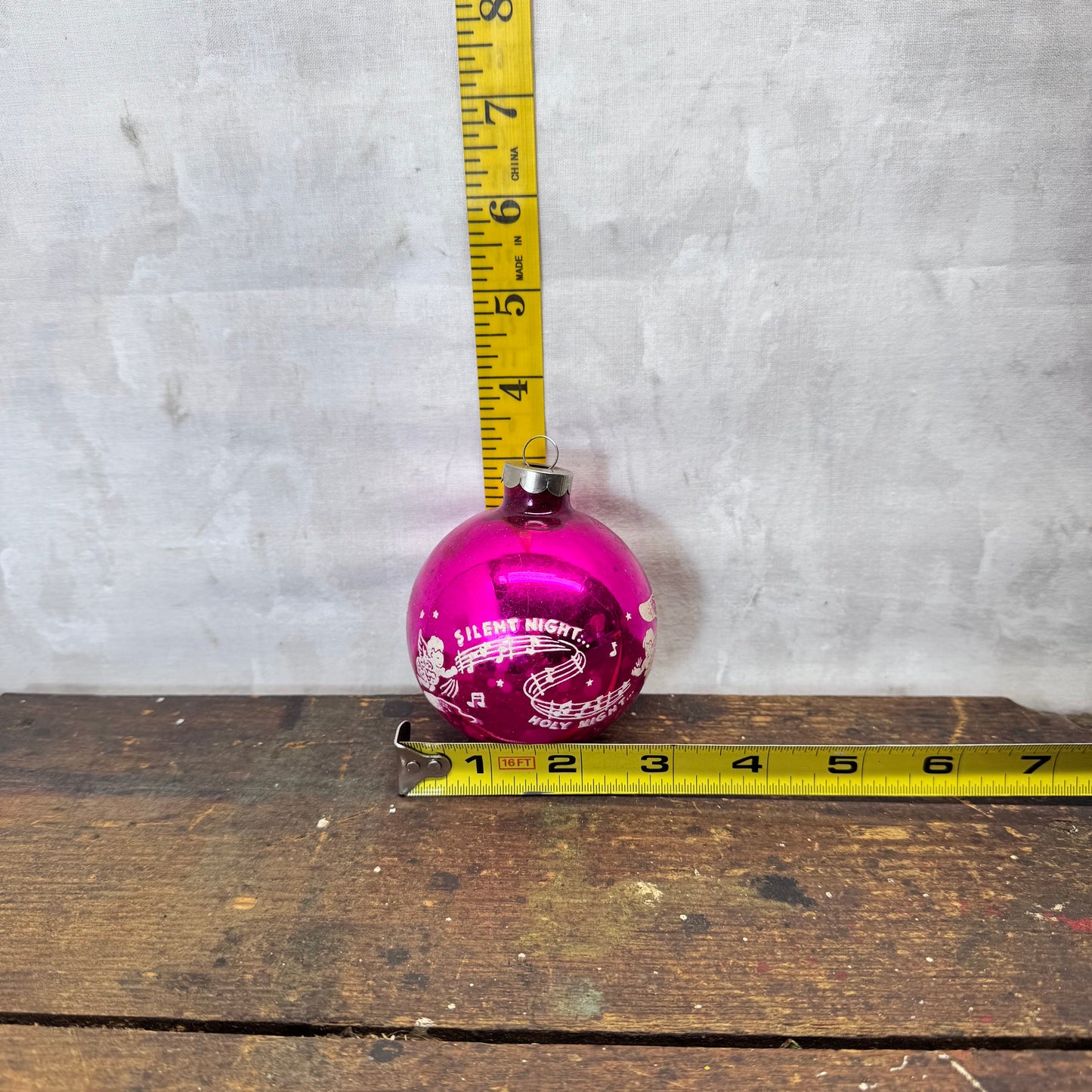 Pink Silent Night Glass Ornament Shiny Brite Vintage #2063