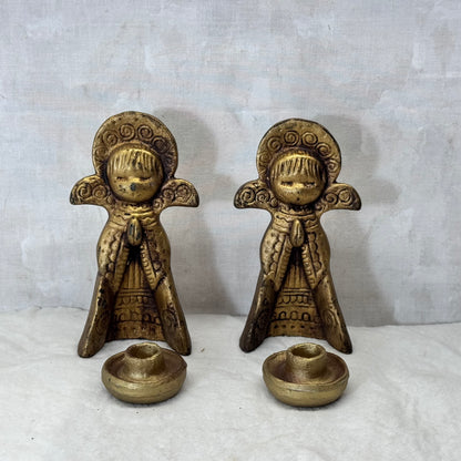 Vintage Ceramic Angel Christmas Candle Holder Gold Italy #2196