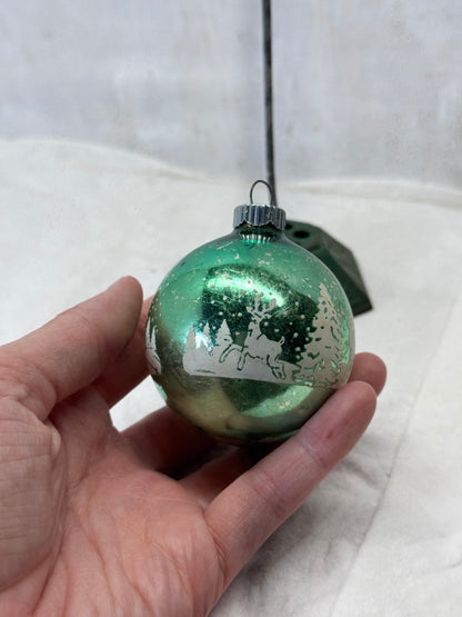 Shiny Brite Glass Deer Stenciled Ornament Vintage #2156