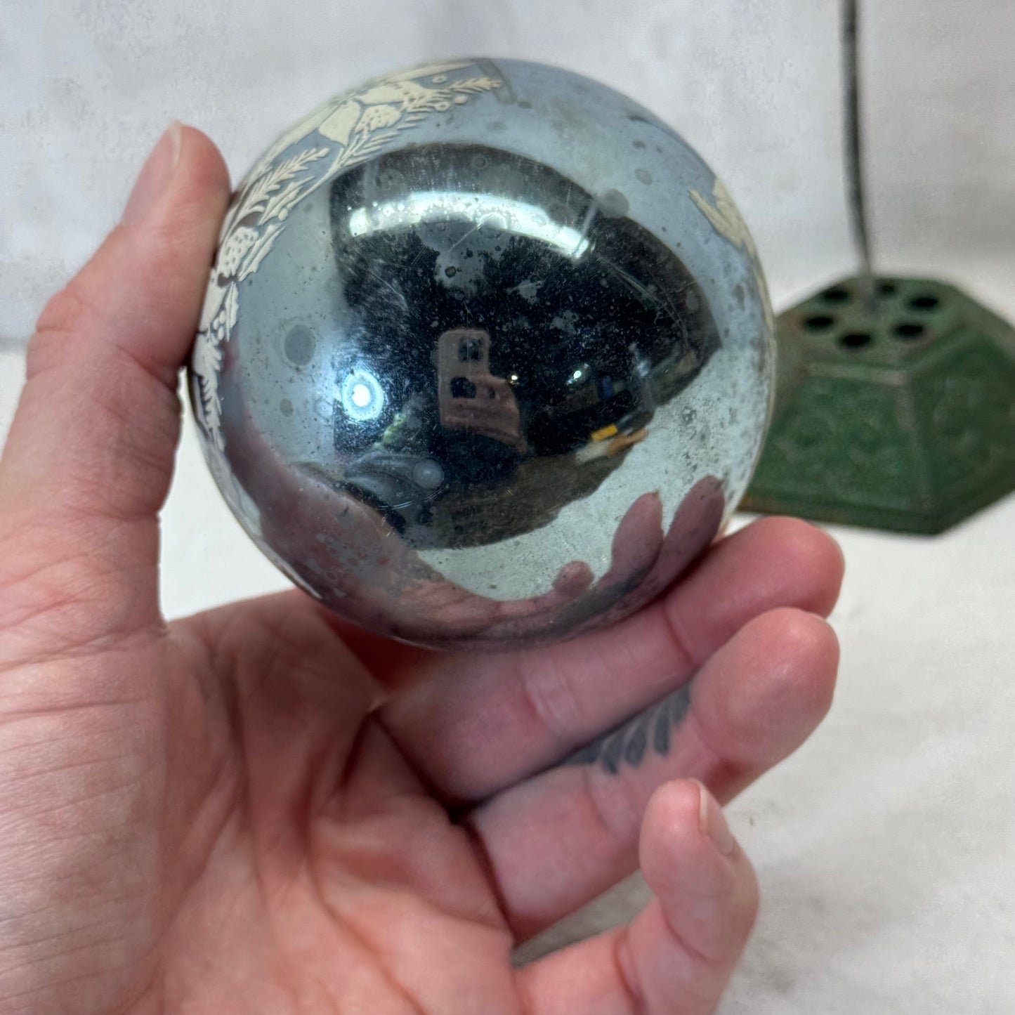 Christmas Cheer Blue Shiny Brite Glass Ornament Vintage #2066