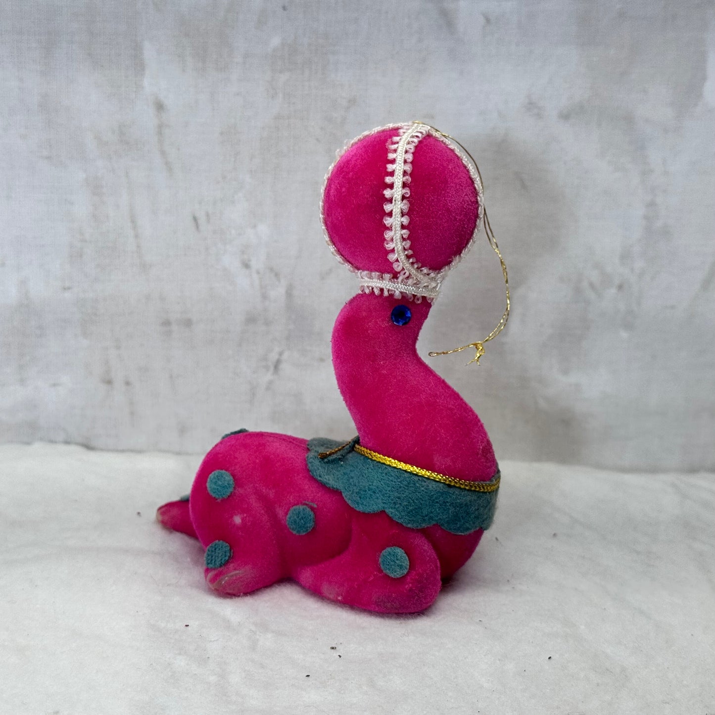 Pink Flocked Circus Seal Ornament Vintage Japan #2139