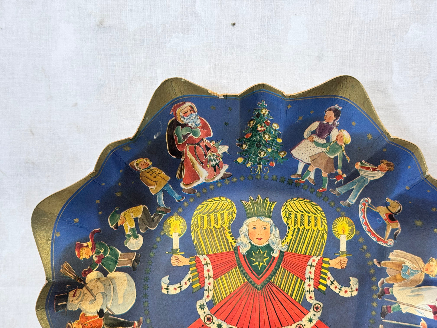 Heavy Cardboard Christmas Bowl Vtg #1740