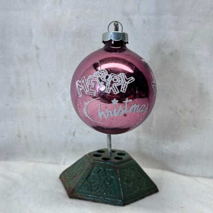 Pink Stenciled Merry Christmas Glass Ornament Vintage #2068