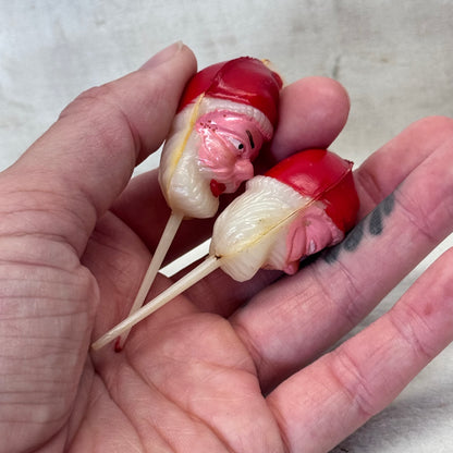 2 Santa Cake Toppers Vintage Plastic #2111