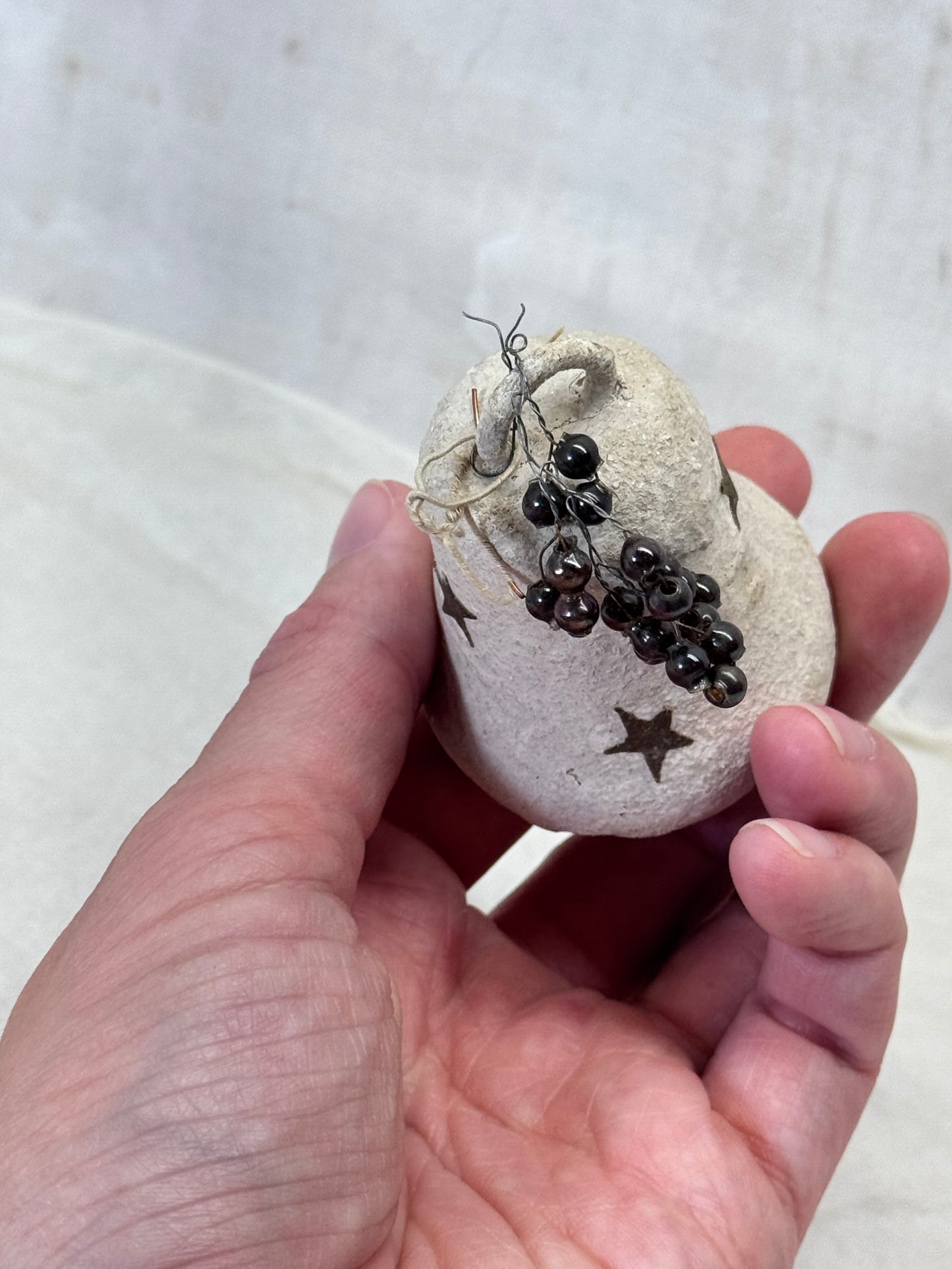 Paper-Mache Mini Glass Bead Bell Ornament Vintage #2000