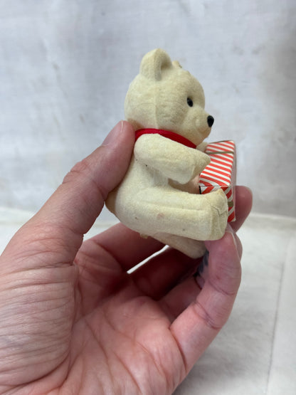 Teddy Bear Present Felted Christmas Ornament Vintage #2005