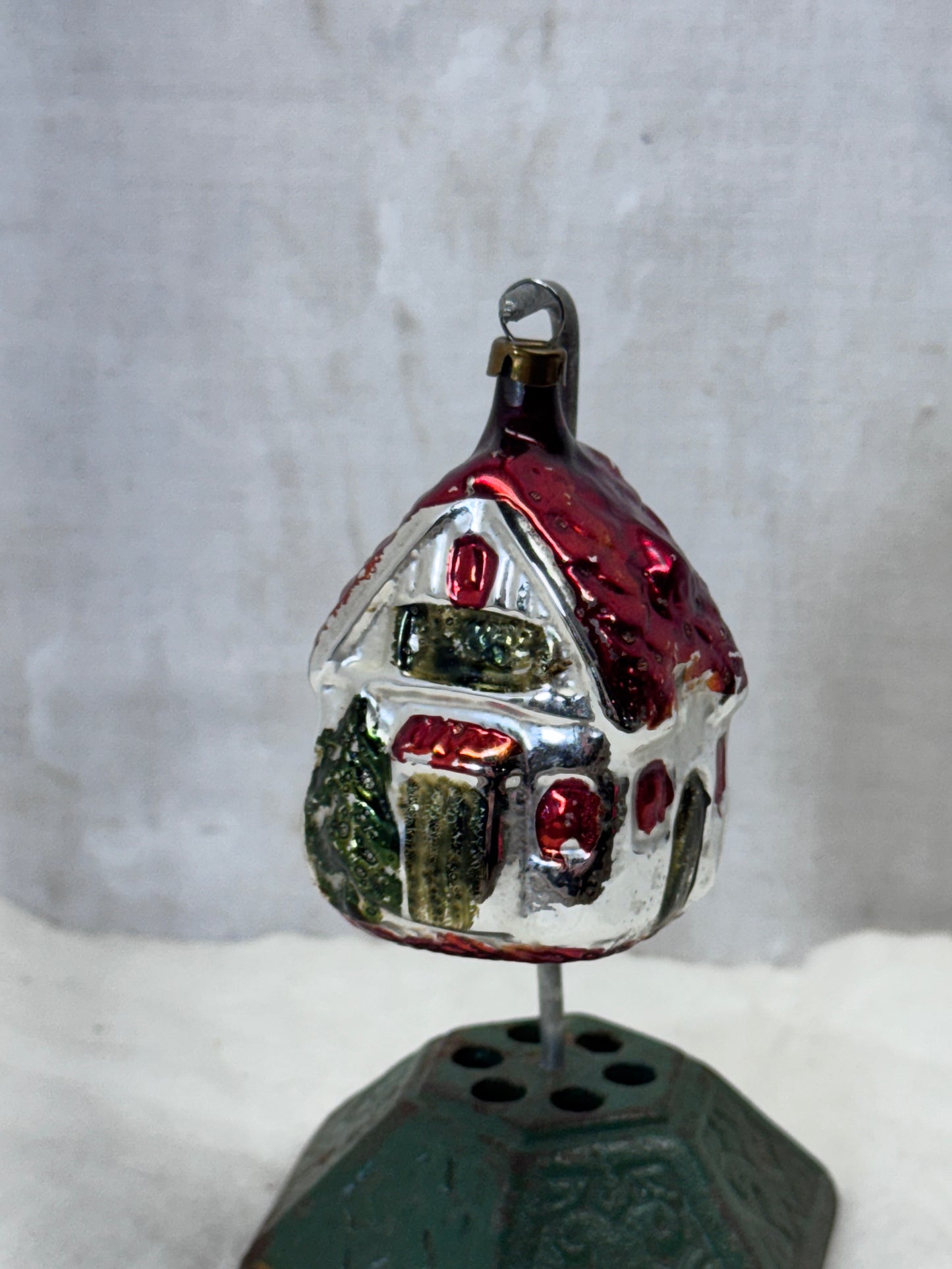 Vintage Christmas Painted House Glass Ornament #1793