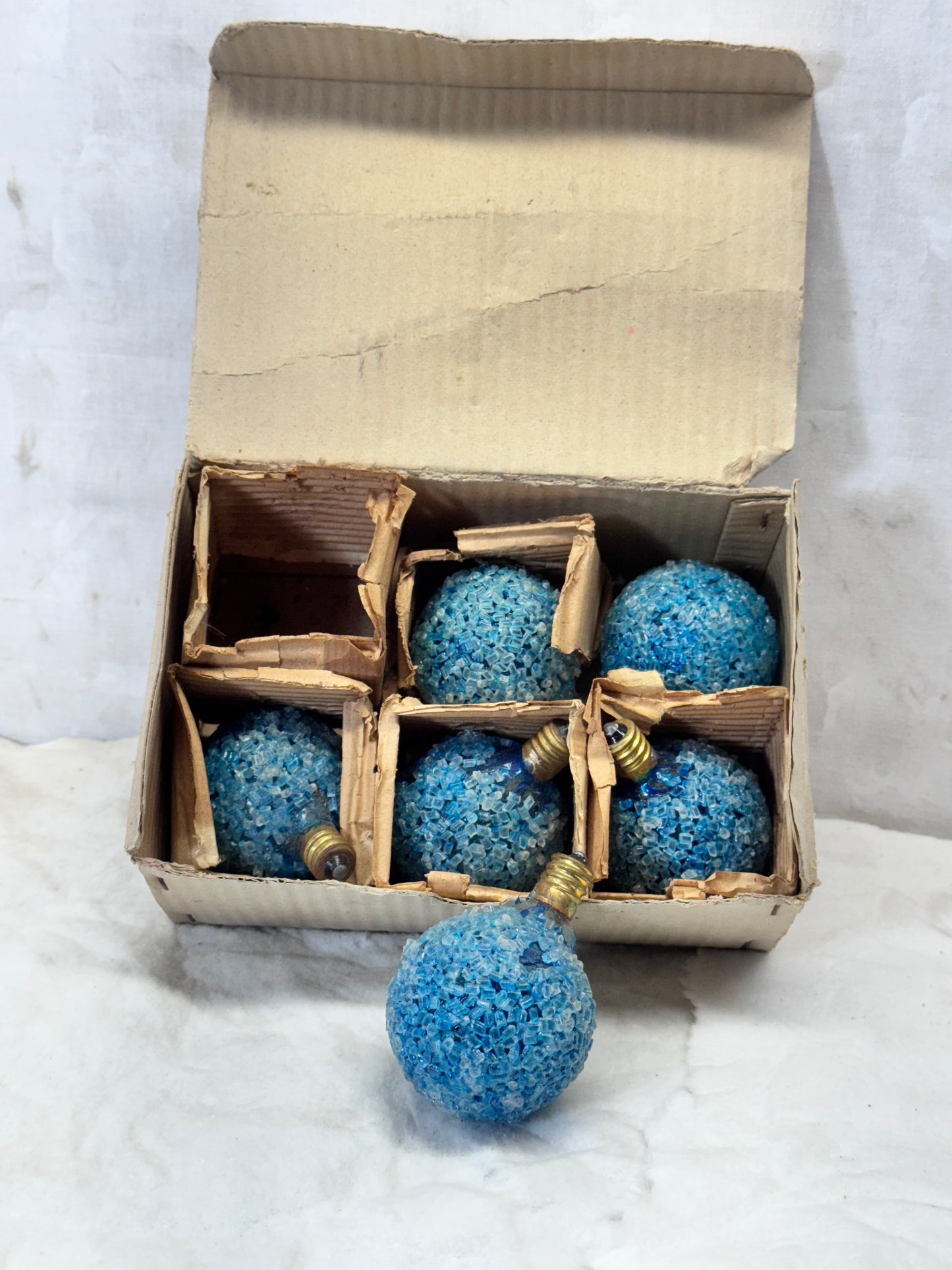 (Six) 120V Japan Blue Frosted Christmas Light Bulbs Vtg #1742