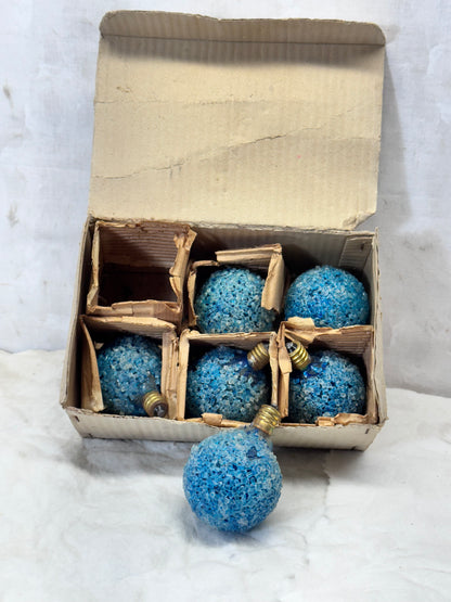 (Six) 120V Japan Blue Frosted Christmas Light Bulbs Vtg #1742