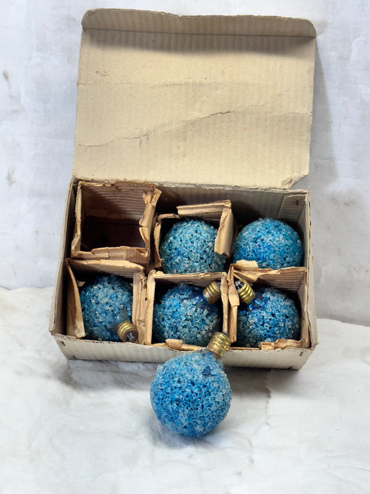 (Six) 120V Japan Blue Frosted Christmas Light Bulbs Vtg #1742