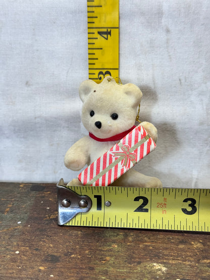 Teddy Bear Present Felted Christmas Ornament Vintage #2005