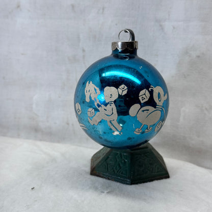 Blue Stenciled Glass Ornament Shiny Brite Vintage #2065