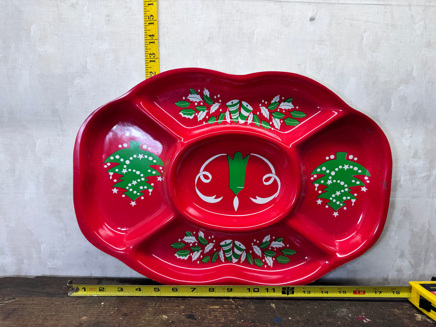 Christmas Hard Plastic Red Serving Tray Vintage #2074