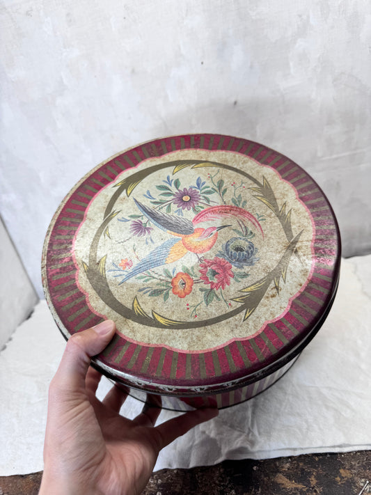 Hummingbird Christmas Tin Round Empty Vintage #1888