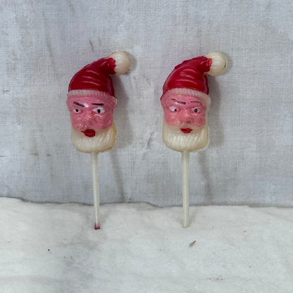 2 Santa Cake Toppers Vintage Plastic #2111