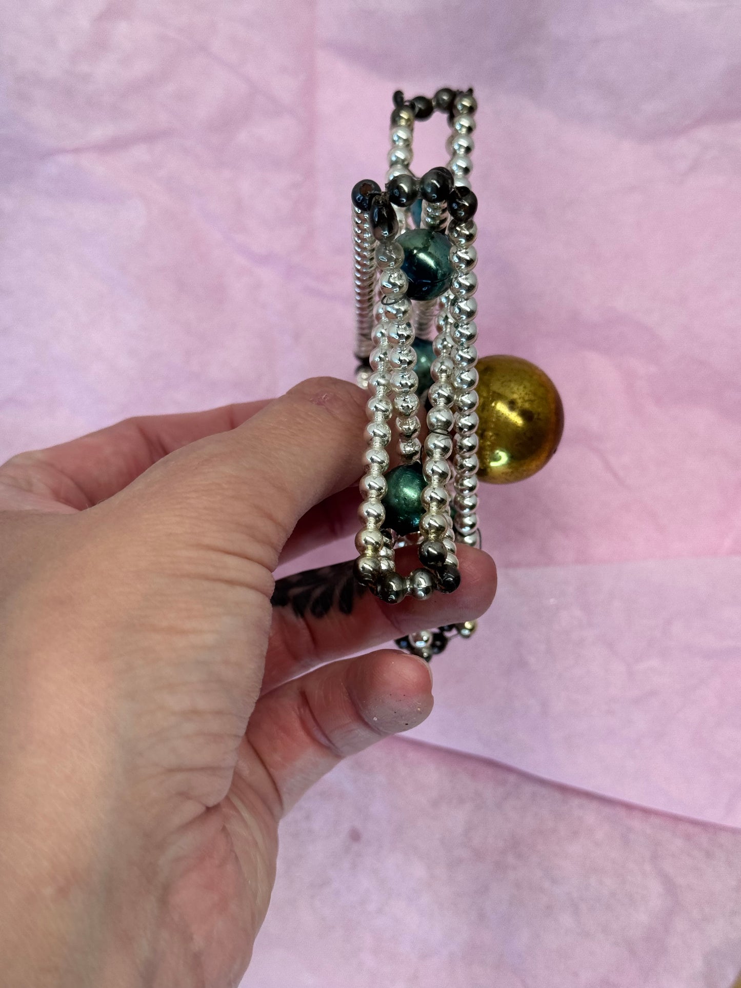 Mercury Glass Bead Victorian Ornament #1672