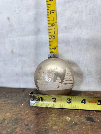 Shiny Brite Glass Deer Trees Stenciled Glass Ornament #2154