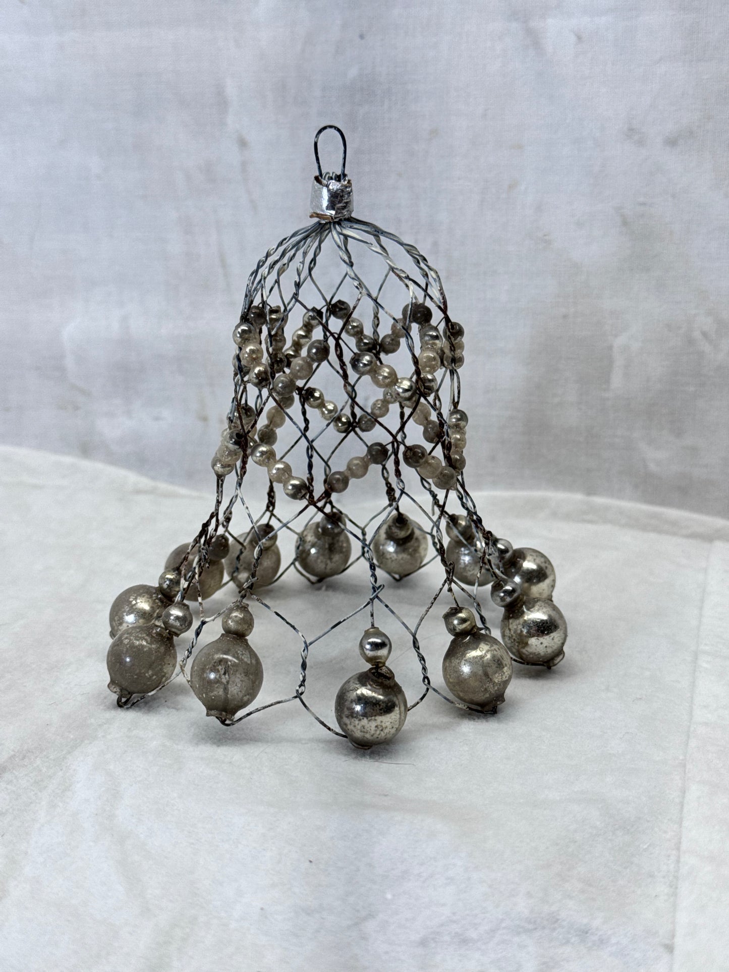 Vintage Handmade Wire Bell Shape Mini Glass Ornament #1981
