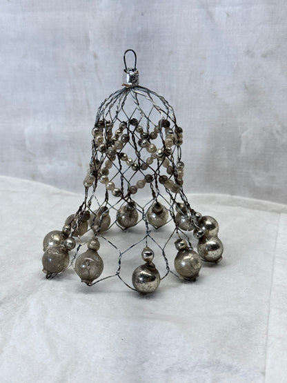Vintage Handmade Wire Bell Shape Mini Glass Ornament #1981