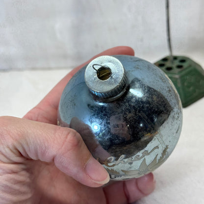 Christmas Cheer Blue Shiny Brite Glass Ornament Vintage #2066