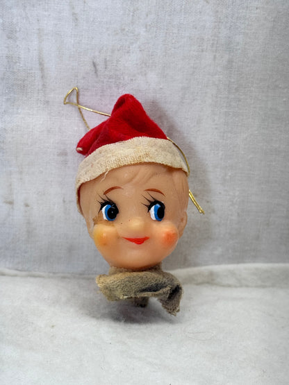 Vintage Felt Pixie Elf Head Ornament #1996